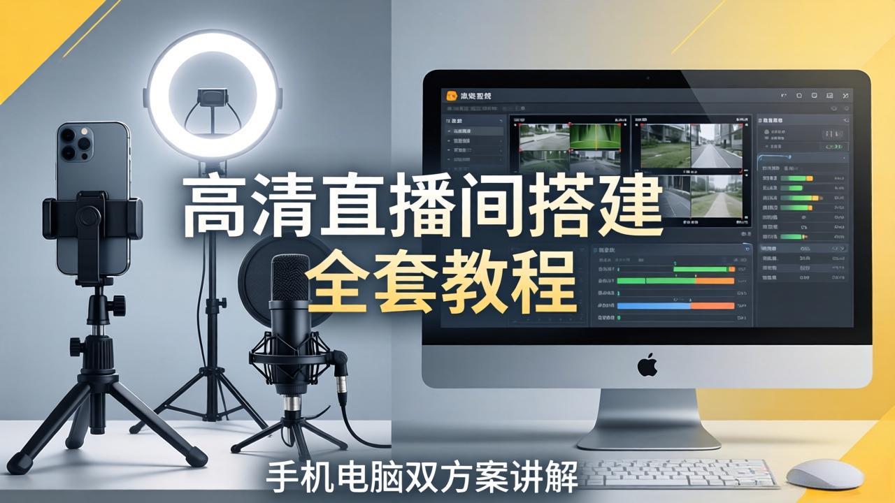 高清直播间搭建全套教程，手机电脑双方案讲解，设备选型调试多机位实操教学亿创资源网_优质资源分享平台_一站式资源获取亿创资源网 | 优质资源分享平台_一站式资源获取