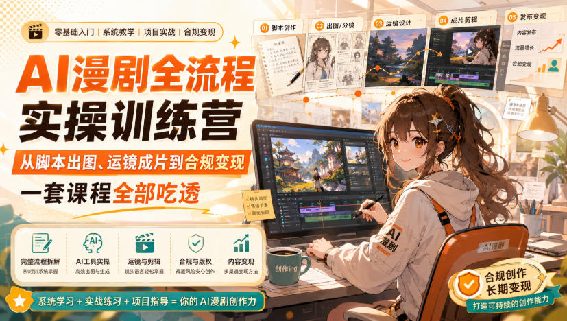 AI漫剧全流程实操训练营，从脚本出图、运镜成片到合规变现，一套课程全部吃透亿创资源网_优质资源分享平台_一站式资源获取亿创资源网 | 优质资源分享平台_一站式资源获取