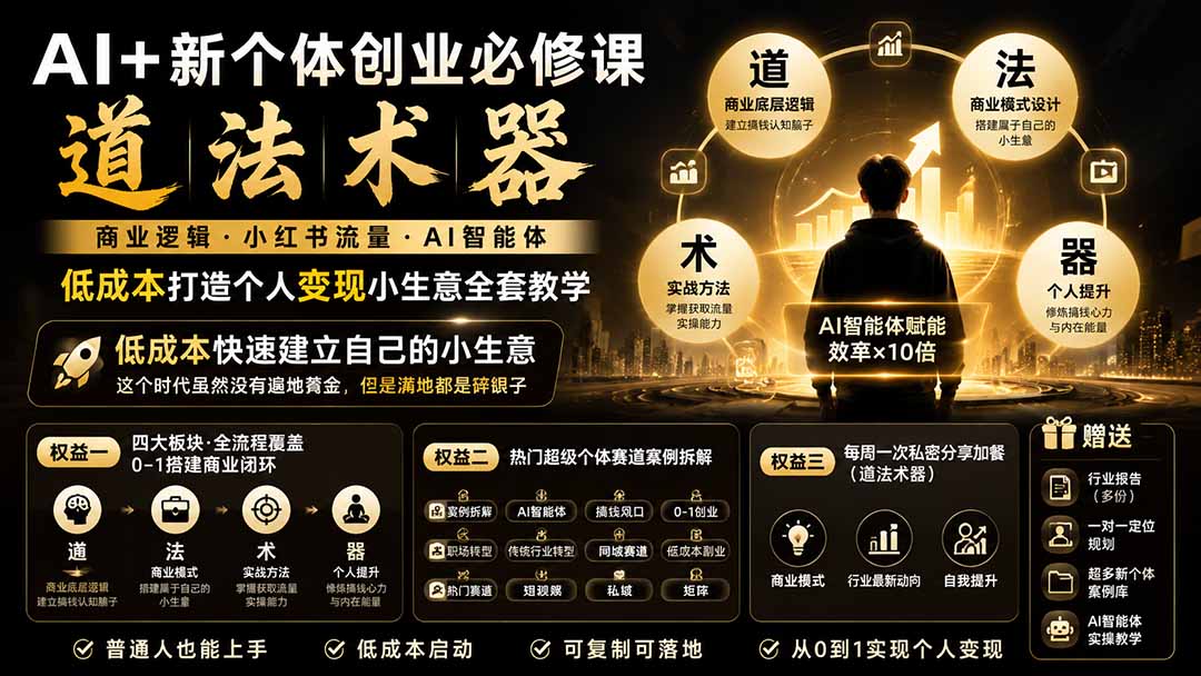 AI+新个体创业必修课｜道法术器｜商业逻辑·小红书流量·AI智能体｜低成本打造个人变现小生意全套教学亿创资源网_优质资源分享平台_一站式资源获取亿创资源网 | 优质资源分享平台_一站式资源获取