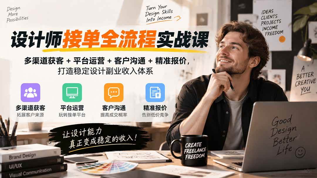 （20563期）设计师接单全流程实战课-无水印｜多渠道获客+平台运营+客户沟通+精准报价，打造稳定设计副业收入体系亿创资源网_优质资源分享平台_一站式资源获取亿创资源网 | 优质资源分享平台_一站式资源获取
