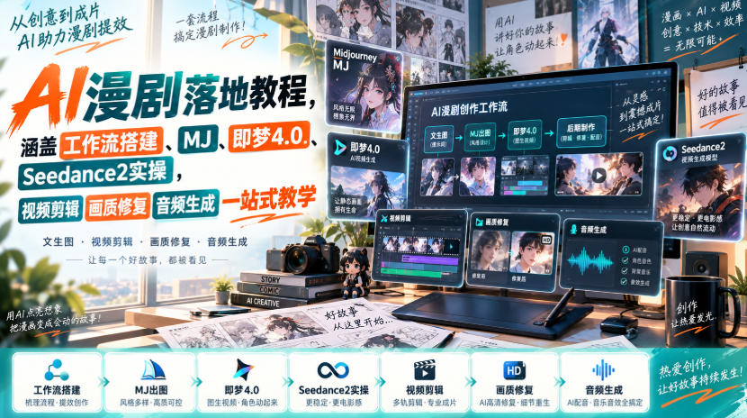 AI漫剧落地教程，涵盖工作流搭建、MJ、即梦4.0、Seedance2实操，视频剪辑画质修复音频生成一站式教学亿创资源网_优质资源分享平台_一站式资源获取亿创资源网 | 优质资源分享平台_一站式资源获取