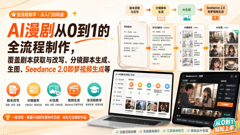 AI漫剧从0到1的全流程制作,覆盖剧本获取与改写、分镜脚本生成、角色场景生图与三视图、Seedance 2.0即梦视频生成(PDF版)亿创资源网_优质资源分享平台_一站式资源获取亿创资源网 | 优质资源分享平台_一站式资源获取