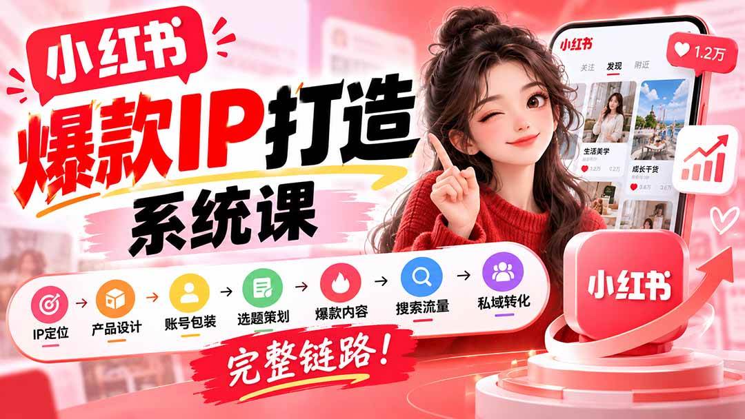 （20711期）【无水印】小红书爆款IP打造课：IP定位→产品设计→账号包装→选题策划→爆款内容→搜索流量→私域转化，完整链路亿创资源网_优质资源分享平台_一站式资源获取亿创资源网 | 优质资源分享平台_一站式资源获取