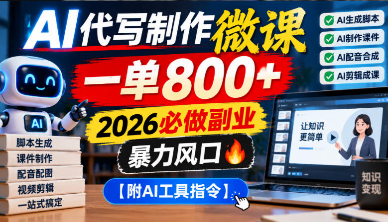 AI代写制作微课，一单800+，2026必做副业，暴力风口【附AI工具指令】【揭秘】亿创资源网_优质资源分享平台_一站式资源获取亿创资源网 | 优质资源分享平台_一站式资源获取