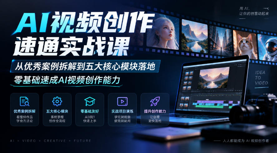 AI视频创作速通实战课｜从优秀案例拆解到五大核心模块落地，零基础速成AI视频创作能力亿创资源网_优质资源分享平台_一站式资源获取亿创资源网 | 优质资源分享平台_一站式资源获取