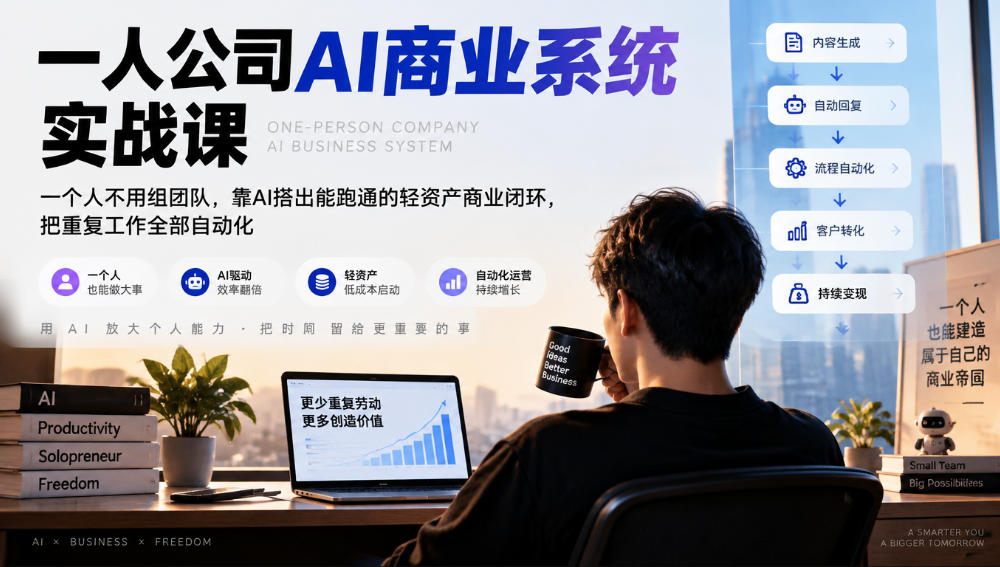 一人公司AI商业系统实战课，一个人不用组团队，靠AI搭出能跑通的轻资产商业闭环，把重复工作全部自动化亿创资源网_优质资源分享平台_一站式资源获取亿创资源网 | 优质资源分享平台_一站式资源获取