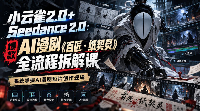 小云雀2.0+Seedance 2.0:爆款AI漫剧《百匠・纸契灵》全流程拆解课,系统掌握AI漫剧短片创作逻辑亿创资源网_优质资源分享平台_一站式资源获取亿创资源网 | 优质资源分享平台_一站式资源获取