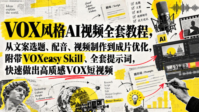 VOX风格AI视频全套教程,从文案选题、配音、视频制作到成片优化,附带VOXeasy Skill、全套提示词,快速做出高质感VOX短视频亿创资源网_优质资源分享平台_一站式资源获取亿创资源网 | 优质资源分享平台_一站式资源获取