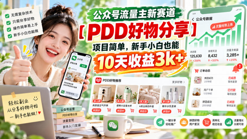 公众号流量主新赛道【PDD好物分享】，项目简单，新手小白也能10天收益3k+亿创资源网_优质资源分享平台_一站式资源获取亿创资源网 | 优质资源分享平台_一站式资源获取
