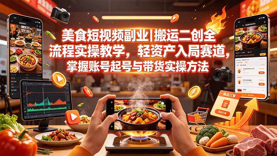 （19535期）美食短视频副业｜搬运二创全流程实操教学，轻资产入局赛道，掌握账号起号与带货实操方法亿创资源网_优质资源分享平台_一站式资源获取亿创资源网 | 优质资源分享平台_一站式资源获取