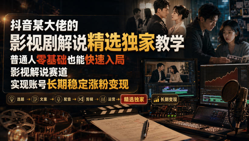抖音某大佬的影视剧解说精选独家教学，普通人零基础也能快速入局影视解说赛道，实现账号长期稳定变现亿创资源网_优质资源分享平台_一站式资源获取亿创资源网 | 优质资源分享平台_一站式资源获取