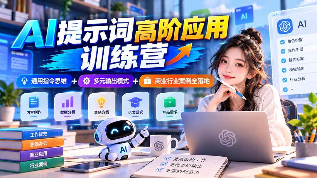 （20823期）【无水印】AI提示词高阶应用训练营｜通用指令思维+多元输出模式+商业行业案例全落地亿创资源网_优质资源分享平台_一站式资源获取亿创资源网 | 优质资源分享平台_一站式资源获取