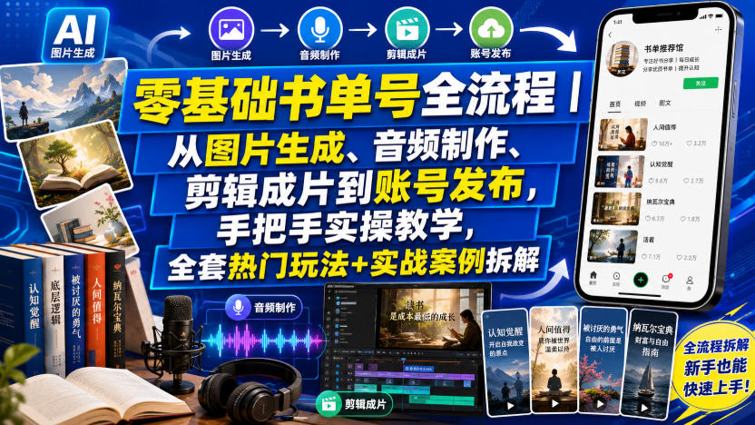零基础书单号全流程｜从图片生成、音频制作、剪辑成片到账号发布，手把手实操教学，全套热门玩法+实战案例拆解亿创资源网_优质资源分享平台_一站式资源获取亿创资源网 | 优质资源分享平台_一站式资源获取