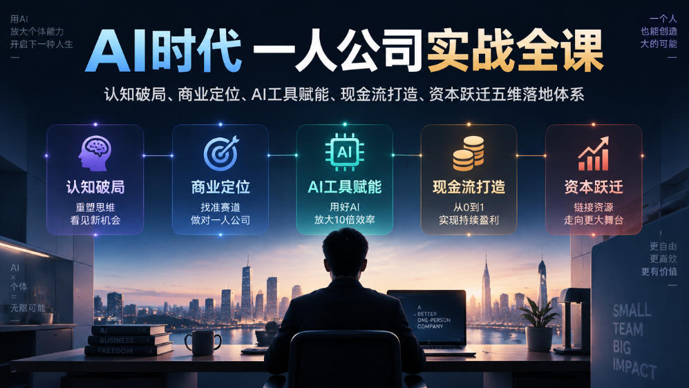 AI时代一人公司实战全课｜认知破局、商业定位、AI工具赋能、现金流打造、资本跃迁五维落地体系亿创资源网_优质资源分享平台_一站式资源获取亿创资源网 | 优质资源分享平台_一站式资源获取