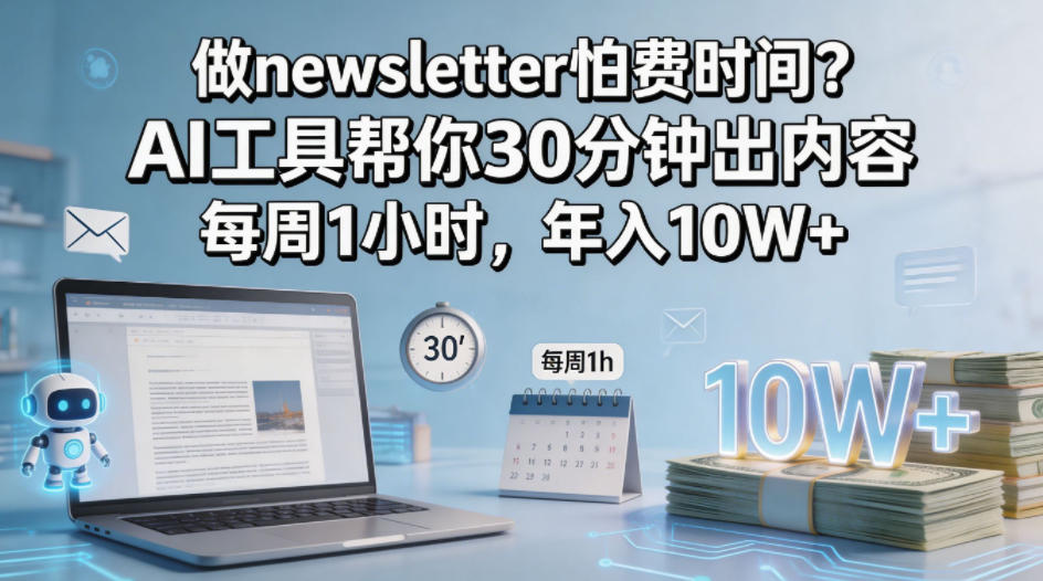 做newsletter怕费时间？AI工具帮你30分钟出内容，每周1小时，年入10W+！【原创双语字幕】亿创资源网_优质资源分享平台_一站式资源获取亿创资源网 | 优质资源分享平台_一站式资源获取