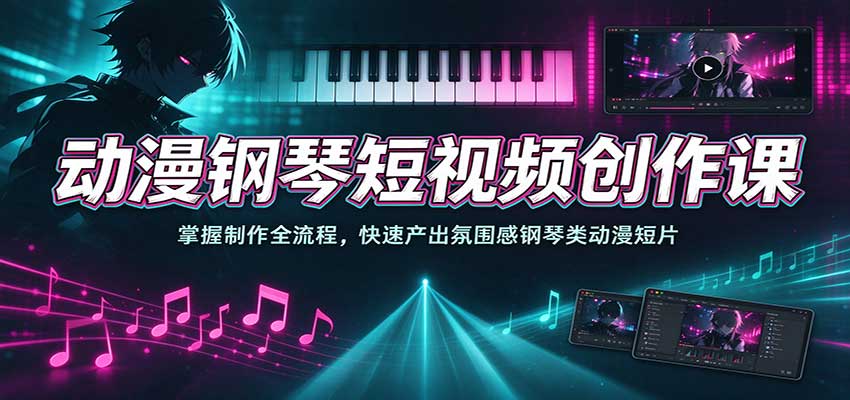 动漫钢琴短视频创作课：掌握制作全流程，快速产出氛围感钢琴类动漫短片亿创资源网_优质资源分享平台_一站式资源获取亿创资源网 | 优质资源分享平台_一站式资源获取