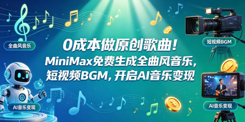 0成本做原创歌曲！MiniMax免费生成全曲风音乐，短视频BGM，开启AI音乐变现亿创资源网_优质资源分享平台_一站式资源获取亿创资源网 | 优质资源分享平台_一站式资源获取