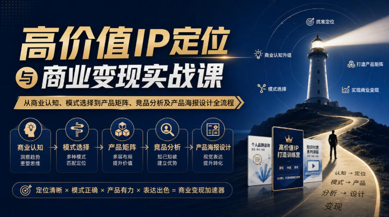 【无水印】高价值IP定位与商业变现实战课，从商业认知、模式选择到产品矩阵、竞品分析及产品海报设计全流程亿创资源网_优质资源分享平台_一站式资源获取亿创资源网 | 优质资源分享平台_一站式资源获取