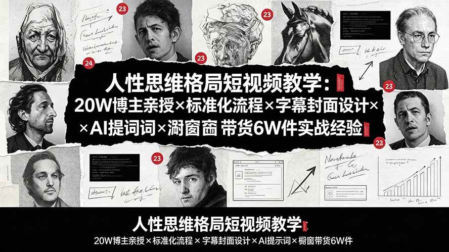 （19538期）人性思维格局短视频教学：20W博主亲授×标准化流程×字幕封面设计×AI提示词×橱窗带货6W件实战经验亿创资源网_优质资源分享平台_一站式资源获取亿创资源网 | 优质资源分享平台_一站式资源获取