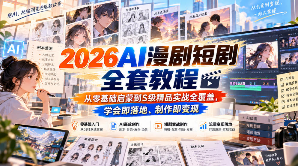 2026AI漫剧短剧全套教程，从零基础启蒙到S级精品实战全覆盖，学会即落地、制作即变现亿创资源网_优质资源分享平台_一站式资源获取亿创资源网 | 优质资源分享平台_一站式资源获取