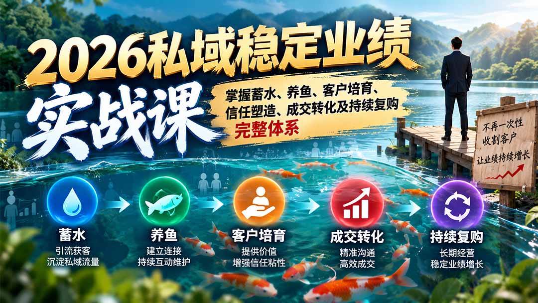 （20710期）2026私域稳定业绩实战课：掌握蓄水、养鱼、客户培育、信任塑造、成交转化及持续复购完整体系亿创资源网_优质资源分享平台_一站式资源获取亿创资源网 | 优质资源分享平台_一站式资源获取
