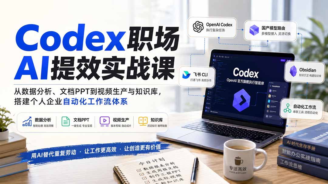 Codex职场AI提效实战课：从数据分析、文档PPT到视频生产与知识库，搭建个人企业自动化工作流体系亿创资源网_优质资源分享平台_一站式资源获取亿创资源网 | 优质资源分享平台_一站式资源获取