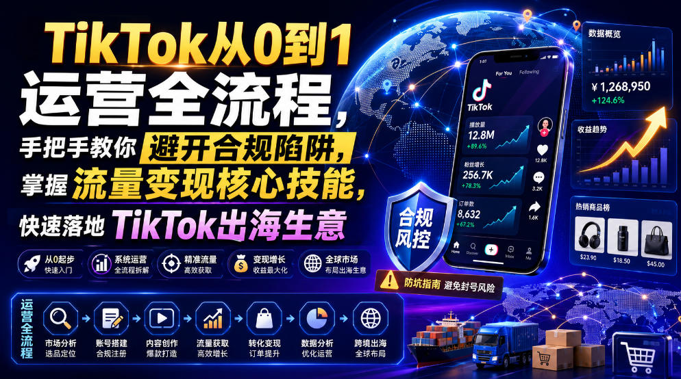 TikTok从0到1运营全流程，手把手教你避开合规陷阱，掌握流量变现核心技能，快速落地TikTok出海生意（更新7月）亿创资源网_优质资源分享平台_一站式资源获取亿创资源网 | 优质资源分享平台_一站式资源获取