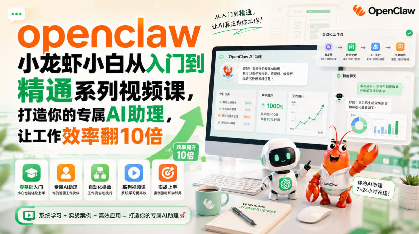 openclaw小龙虾小白从入门到精通系列视频课,打造你的专属AI助理,让工作效率翻10倍亿创资源网_优质资源分享平台_一站式资源获取亿创资源网 | 优质资源分享平台_一站式资源获取