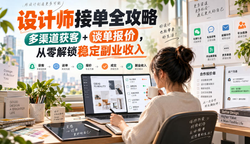 设计师接单全攻略-无水印,多渠道获客+谈单报价,从零解锁稳定副业收入亿创资源网_优质资源分享平台_一站式资源获取亿创资源网 | 优质资源分享平台_一站式资源获取