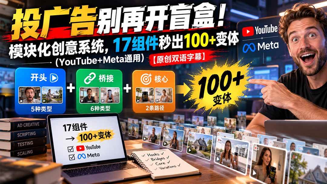 （20840期）投广告别再开盲盒！模块化创意系统，17组件秒出100+变体（YouTube+Meta通用）【原创双语字幕】亿创资源网_优质资源分享平台_一站式资源获取亿创资源网 | 优质资源分享平台_一站式资源获取