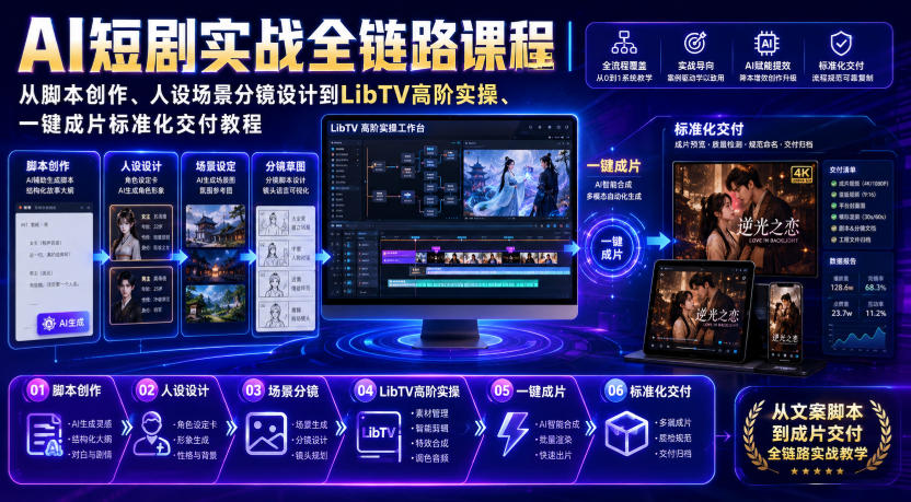 AI短剧实战全链路课程｜从脚本创作、人设场景分镜设计到LibTV高阶实操、一键成片标准化交付教程亿创资源网_优质资源分享平台_一站式资源获取亿创资源网 | 优质资源分享平台_一站式资源获取