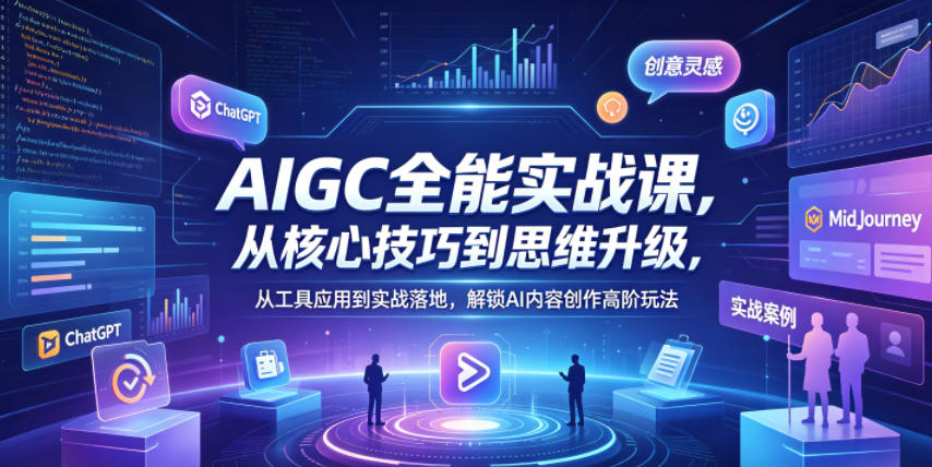 AIGC全能实战课，从核心技巧到思维升级，从工具应用到实战落地，解锁AI内容创作高阶玩法亿创资源网_优质资源分享平台_一站式资源获取亿创资源网 | 优质资源分享平台_一站式资源获取