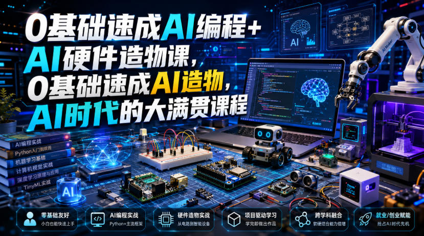 0基础速成AI编程+AI硬件造物课,0基础速成AI造物,AI时代的大满贯课程亿创资源网_优质资源分享平台_一站式资源获取亿创资源网 | 优质资源分享平台_一站式资源获取