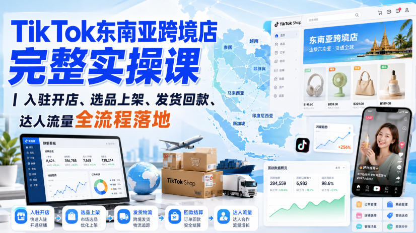TikTok东南亚跨境店完整实操课｜入驻开店、选品上架、发货回款、达人流量全流程落地亿创资源网_优质资源分享平台_一站式资源获取亿创资源网 | 优质资源分享平台_一站式资源获取