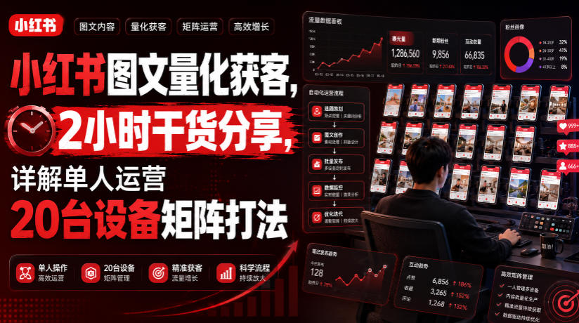 小红书图文量化获客，2小时干货分享，详解单人运营20台设备矩阵打法亿创资源网_优质资源分享平台_一站式资源获取亿创资源网 | 优质资源分享平台_一站式资源获取