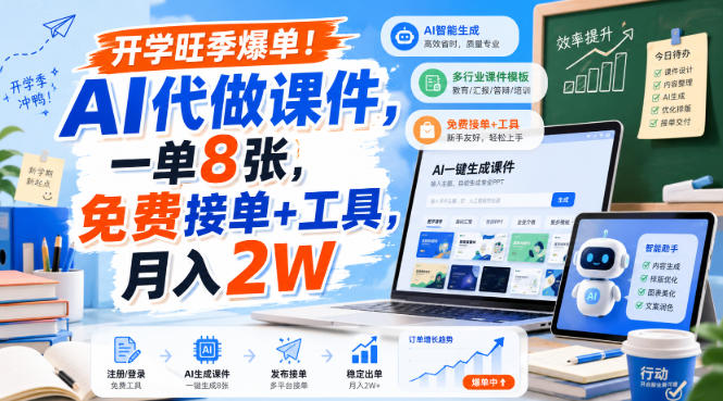 开学旺季爆单!AI代做课件,一单8张,免费接单+工具,月入2W【揭秘】亿创资源网_优质资源分享平台_一站式资源获取亿创资源网 | 优质资源分享平台_一站式资源获取