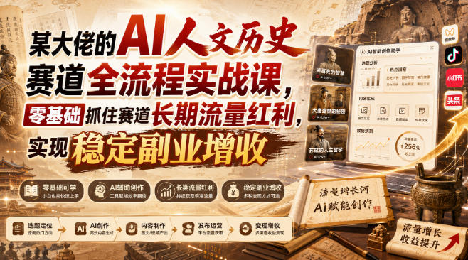 某大佬的AI人文历史赛道全流程实战课，零基础抓住赛道长期流量红利，实现稳定副业增收亿创资源网_优质资源分享平台_一站式资源获取亿创资源网 | 优质资源分享平台_一站式资源获取