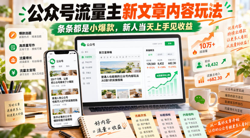 公众号流量主新文章内容玩法,条条都是小爆款,新人当天上手见收益亿创资源网_优质资源分享平台_一站式资源获取亿创资源网 | 优质资源分享平台_一站式资源获取