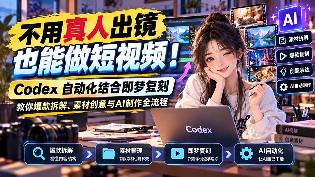 （20988期）不用真人出镜也能做短视频！Codex自动化结合即梦复刻，教你爆款拆解、素材创意与AI制作全流程亿创资源网_优质资源分享平台_一站式资源获取亿创资源网 | 优质资源分享平台_一站式资源获取