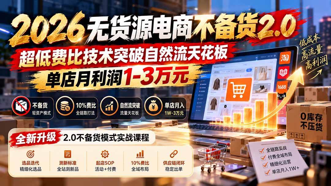 （20896期）2026无货源电商不备货2.0【更新1010】：超低费比技术突破自然流天花板，单店月利润1-3万元亿创资源网_优质资源分享平台_一站式资源获取亿创资源网 | 优质资源分享平台_一站式资源获取