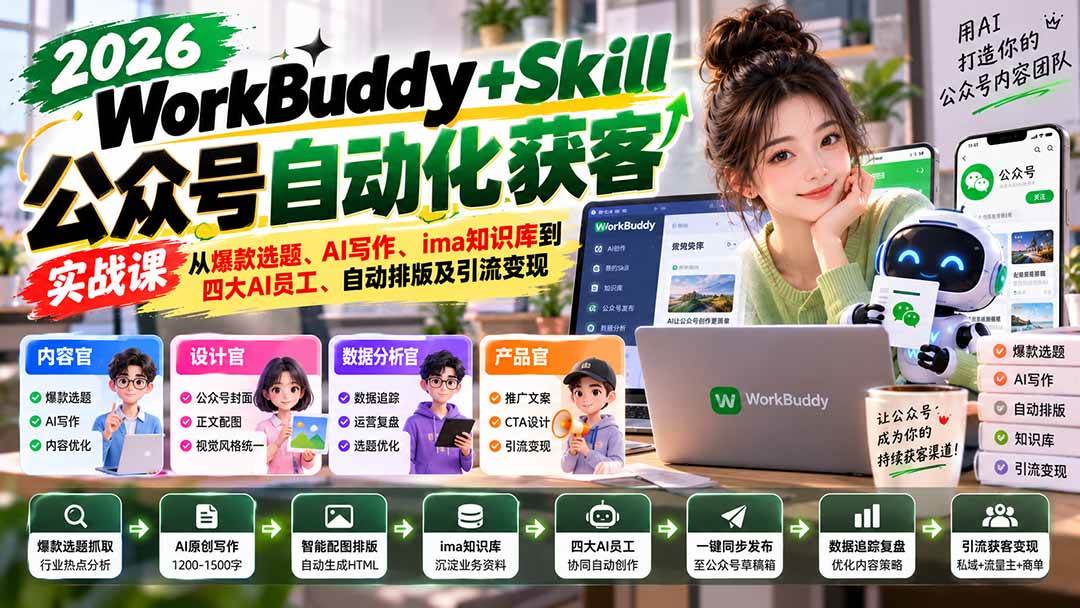 （21023期）WorkBuddy + Skill公众号自动化获客实战课：从爆款选题、AI写作、ima知识库到四大AI员工、自动排版及引流变现亿创资源网_优质资源分享平台_一站式资源获取亿创资源网 | 优质资源分享平台_一站式资源获取