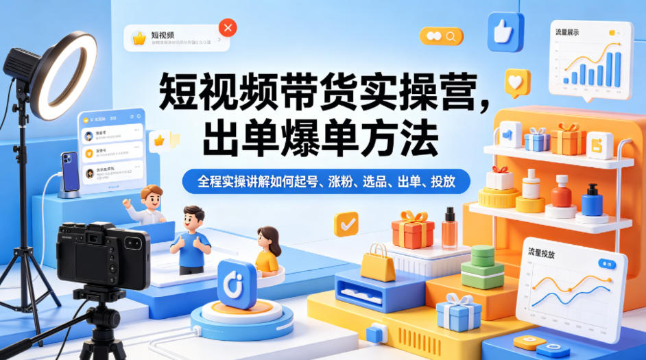 短视频带货实操营，出单爆单方法，全程实操讲解如何起号、涨粉、选品、出单、投放亿创资源网_优质资源分享平台_一站式资源获取亿创资源网 | 优质资源分享平台_一站式资源获取