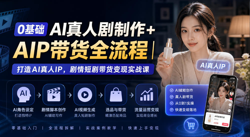 0基础AI真人剧制作+AIP带货全流程|打造AI真人IP,剧情短剧带货变现实战课亿创资源网_优质资源分享平台_一站式资源获取亿创资源网 | 优质资源分享平台_一站式资源获取