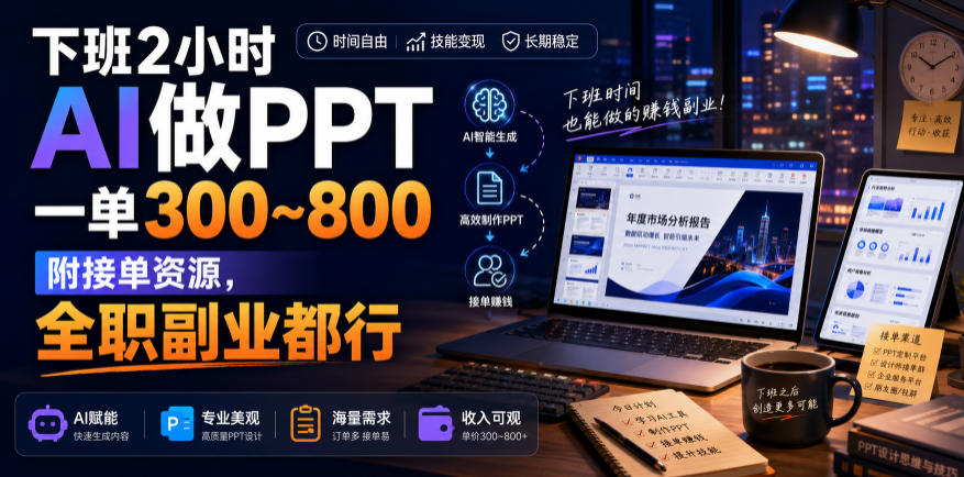 下班2小时AI做PPT，一单300~800，附接单资源，全职副业都行【揭秘】亿创资源网_优质资源分享平台_一站式资源获取亿创资源网 | 优质资源分享平台_一站式资源获取