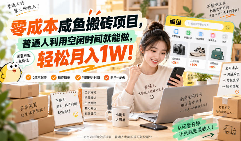 零成本咸鱼搬砖项目，普通人利用空闲时间就能做，轻松月入1W！【揭秘】亿创资源网_优质资源分享平台_一站式资源获取亿创资源网 | 优质资源分享平台_一站式资源获取