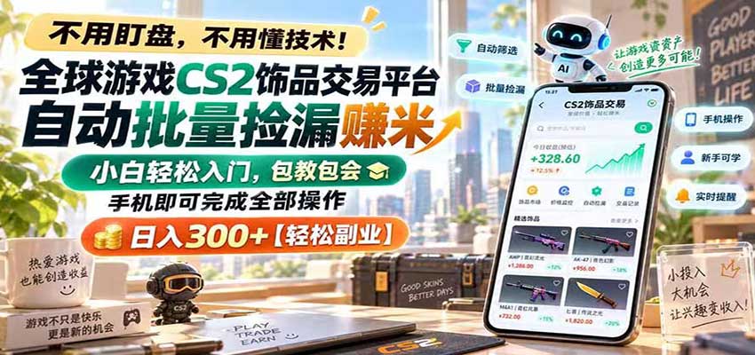 全球游戏CS2饰品交易平台自动批量捡漏赚米，手机即可完成全部操作，日入300+亿创资源网_优质资源分享平台_一站式资源获取亿创资源网 | 优质资源分享平台_一站式资源获取