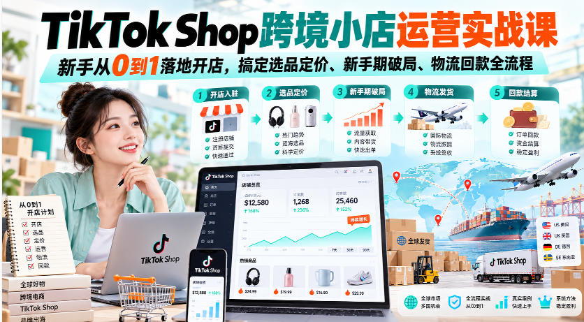 TikTok Shop跨境小店运营实战课，新手从0到1落地开店，搞定选品定价、新手期破局、物流回款全流程亿创资源网_优质资源分享平台_一站式资源获取亿创资源网 | 优质资源分享平台_一站式资源获取