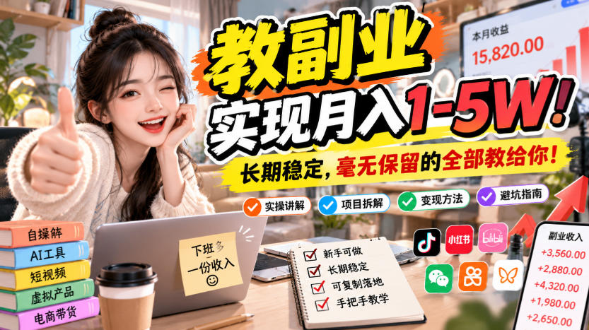 “教副业”实现月入1-5W！长期稳定，毫无保留的全部教给你！【揭秘】亿创资源网_优质资源分享平台_一站式资源获取亿创资源网 | 优质资源分享平台_一站式资源获取