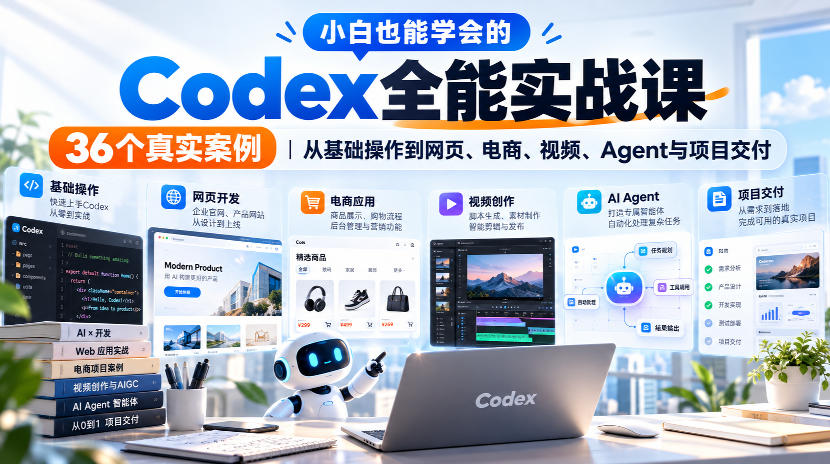 小白也能学会的Codex全能实战课｜36个真实案例，从基础操作到网页、电商、视频、Agent与项目交付亿创资源网_优质资源分享平台_一站式资源获取亿创资源网 | 优质资源分享平台_一站式资源获取