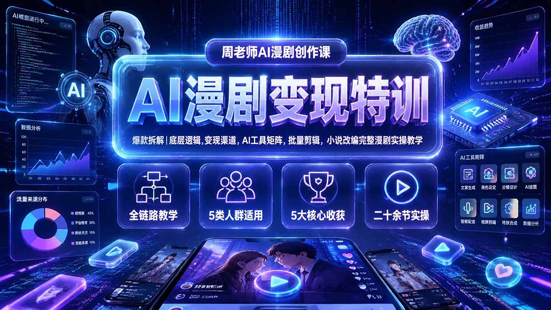 AI漫剧变现特训★爆款拆解|底层逻辑,变现渠道,AI工具矩阵,批量剪辑,小说改编完整漫剧实操教学亿创资源网_优质资源分享平台_一站式资源获取亿创资源网 | 优质资源分享平台_一站式资源获取